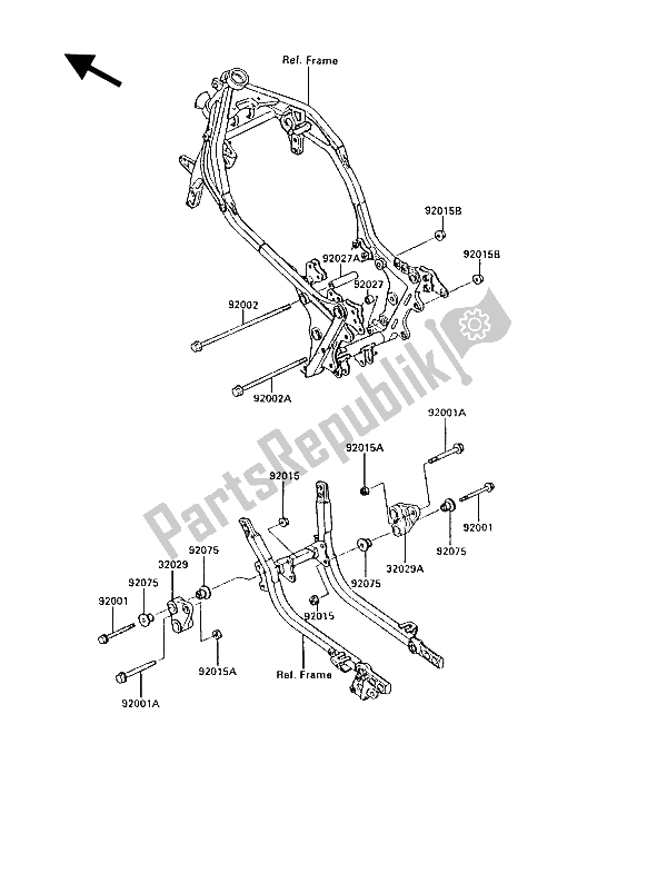 All parts for the Frame Fittings of the Kawasaki GPZ 1000 RX 1988