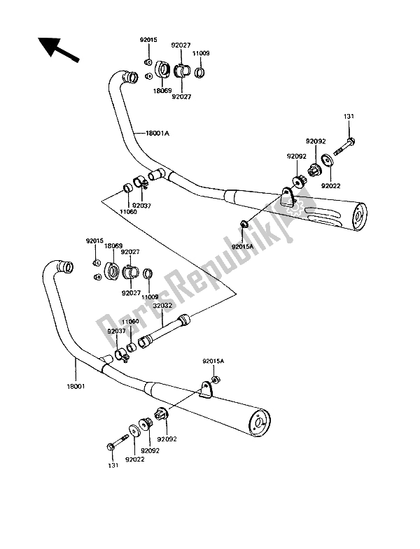 All parts for the Muffler of the Kawasaki GPZ 305 Belt Drive 1993