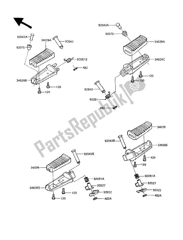 All parts for the Footrests of the Kawasaki GPZ 600R 1989