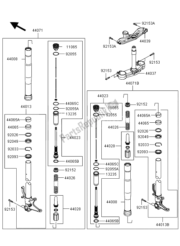 Tutte le parti per il Forcella Anteriore del Kawasaki Ninja ZX 6R 600 2012