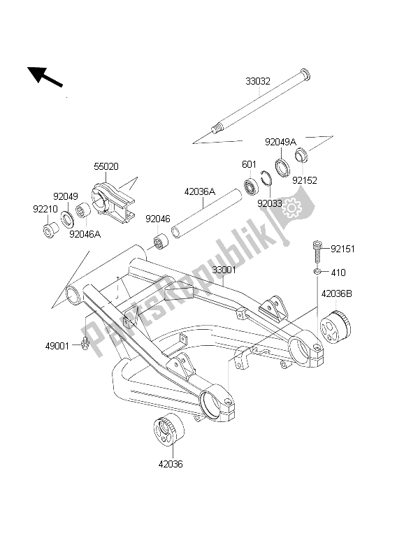 All parts for the Swingarm of the Kawasaki ZRX 1200 2004