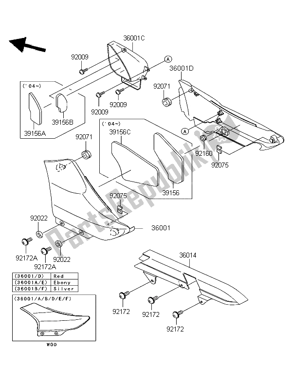 Toutes les pièces pour le Couvercles Latéraux Et Couvre Chaîne du Kawasaki Eliminator 125 2004