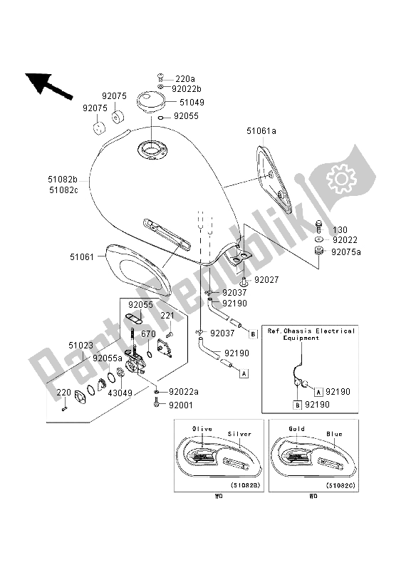 All parts for the Fuel Tank of the Kawasaki W 650 2003