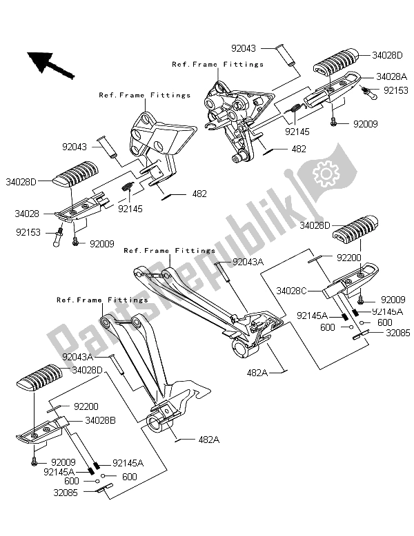 All parts for the Footrests of the Kawasaki Z 1000 SX ABS 2012