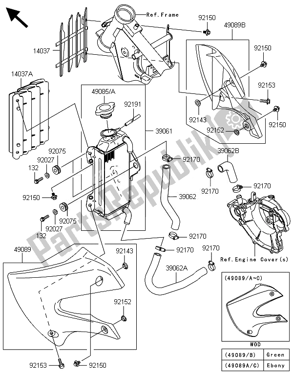 All parts for the Radiator of the Kawasaki KX 65 2014