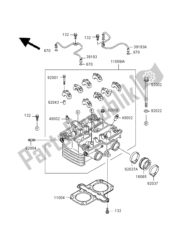 All parts for the Cylinder Head of the Kawasaki GPZ 500S 1998