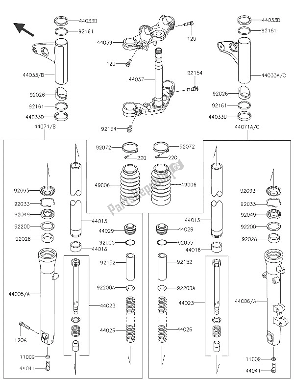 All parts for the Front Fork of the Kawasaki W 800 2016