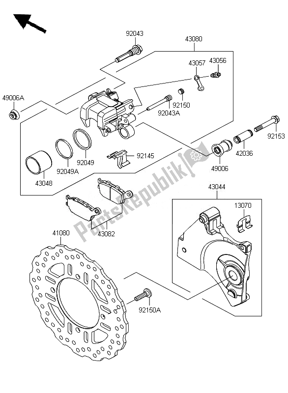 All parts for the Rear Brake of the Kawasaki Z 750 2007