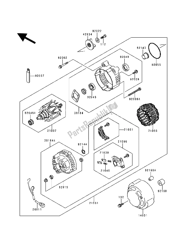 All parts for the Generator of the Kawasaki Zephyr 1100 1993
