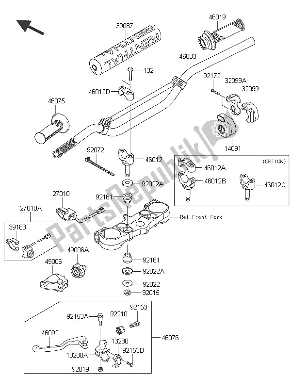 All parts for the Handlebar of the Kawasaki KX 450F 2016