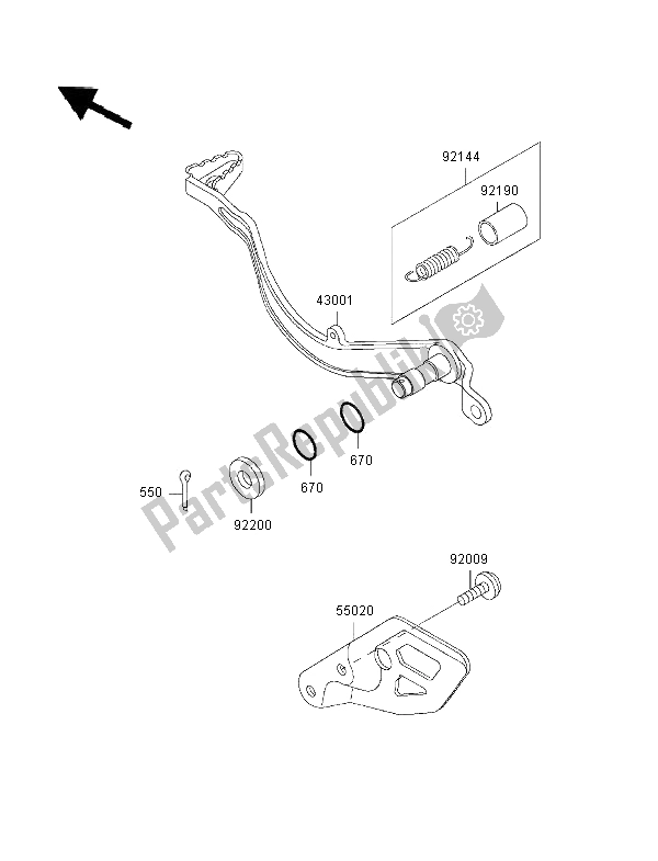 All parts for the Brake Pedal of the Kawasaki KLX 650R 1996