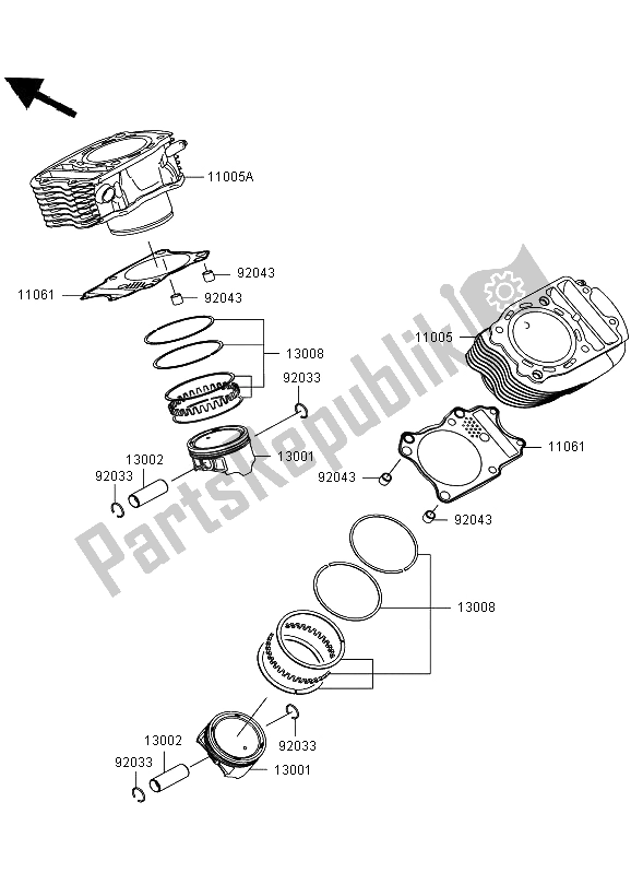 Alle onderdelen voor de Cilinder & Zuiger van de Kawasaki VN 900 Classic 2009