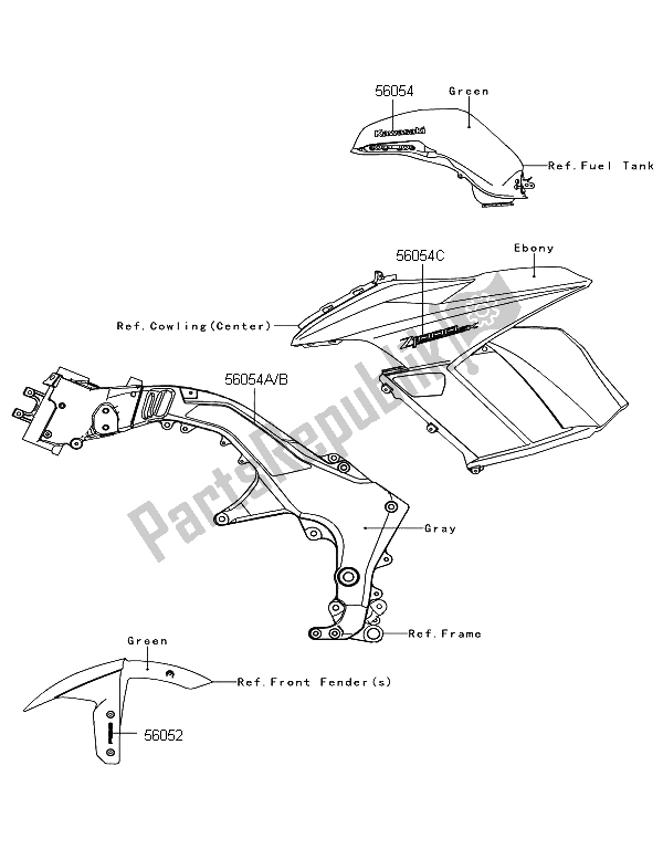 Todas las partes para Calcomanías (verde) de Kawasaki Z 1000 SX ABS 2012