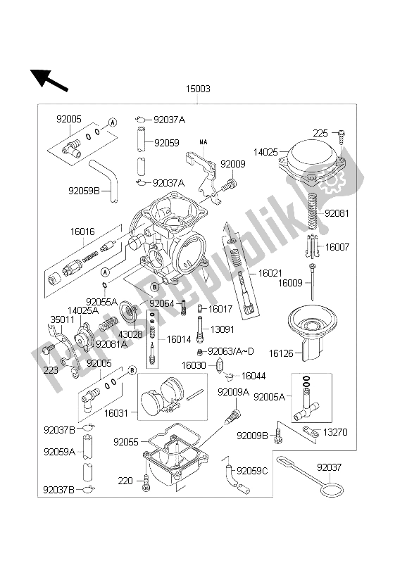 All parts for the Carburetor of the Kawasaki KLR 650C 2004