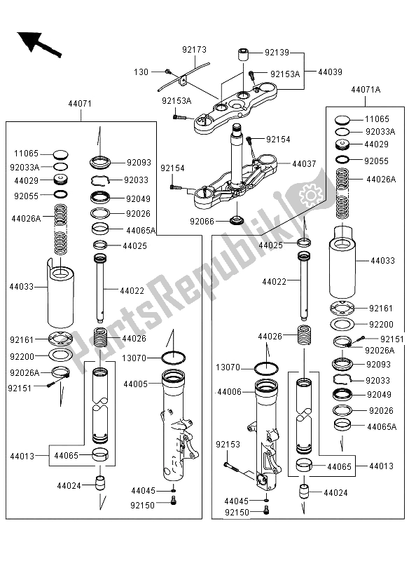 Alle onderdelen voor de Voorvork van de Kawasaki VN 1700 Voyager ABS 2009