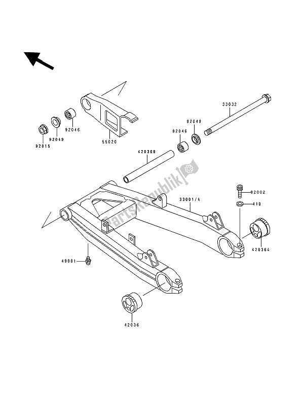 All parts for the Swingarm of the Kawasaki Zephyr 550 1994