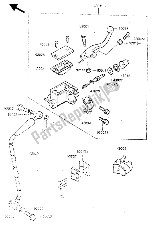 All parts for the Front Master Cylinder of the Kawasaki KX 500 1987