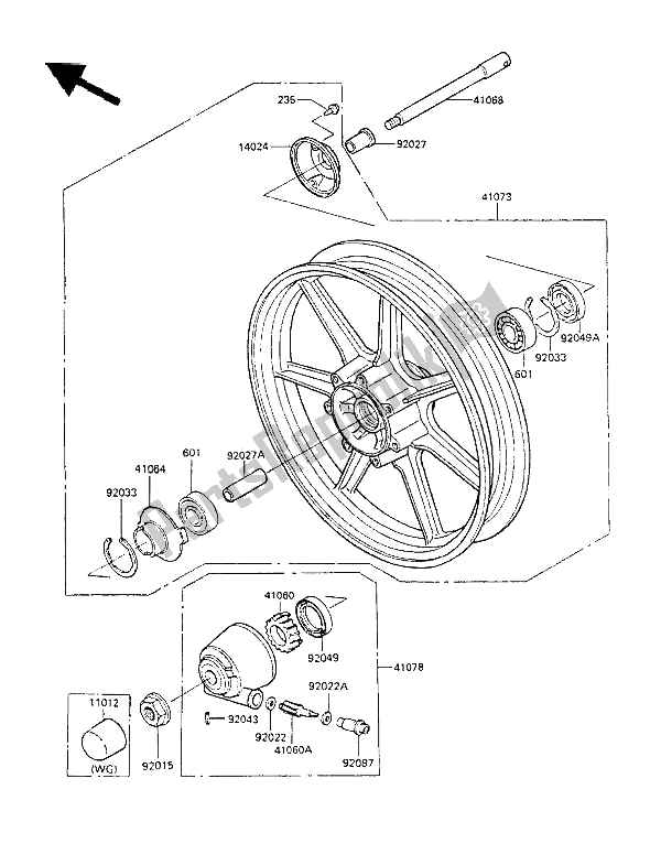 Todas las partes para Buje Delantero de Kawasaki LTD 450 1987