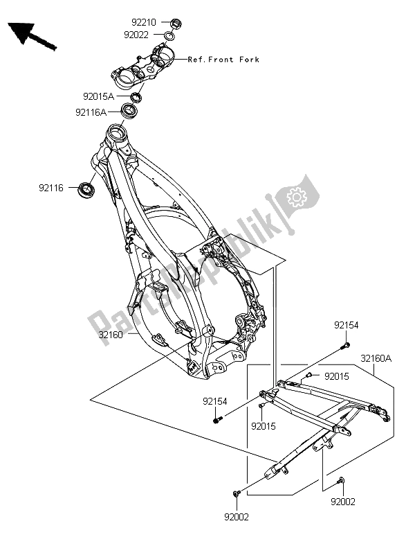 All parts for the Frame of the Kawasaki KX 450F 2012