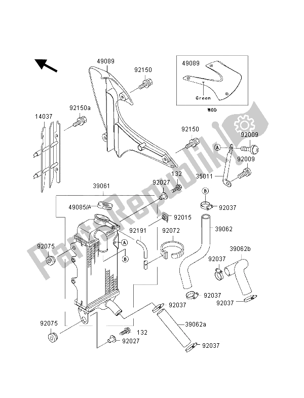 All parts for the Radiator of the Kawasaki KX 80 SW LW 2000