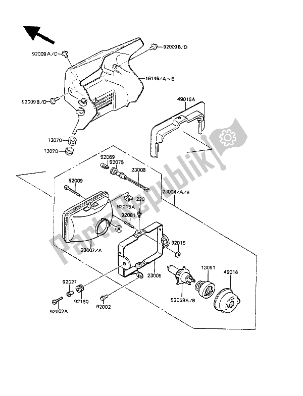 All parts for the Headlight(s) of the Kawasaki KMX 125 1987