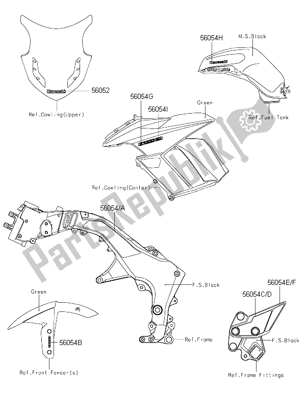 All parts for the Decals (green) of the Kawasaki Z 1000 SX 2015