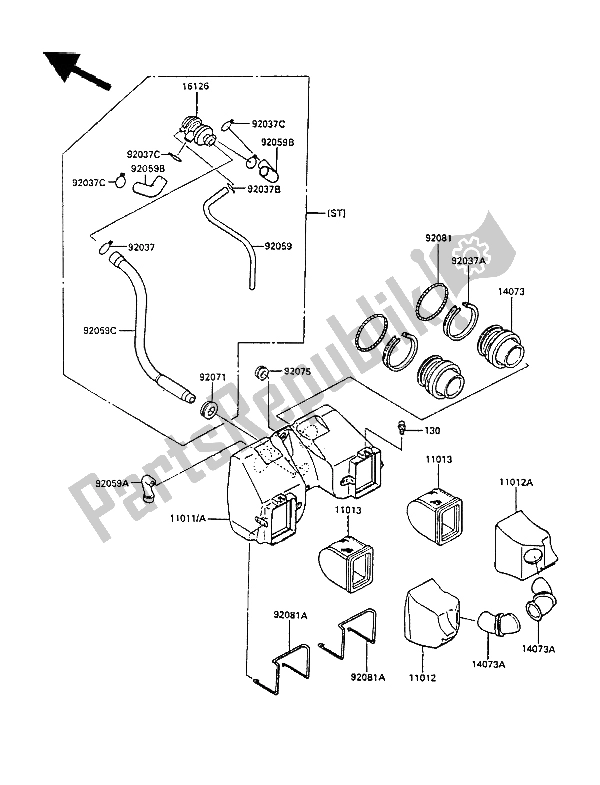 All parts for the Air Cleaner of the Kawasaki LTD 450 1985