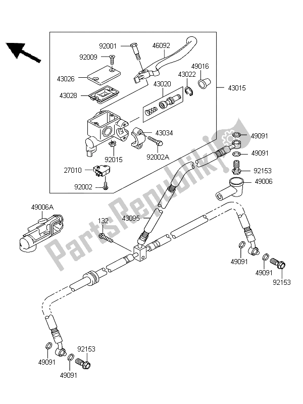 All parts for the Front Master Cylinder of the Kawasaki KFX 700 2008