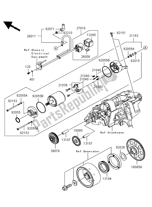 Wszystkie części do Rozrusznik (jkaer650ae046805) Kawasaki ER 6N ABS 650 2008