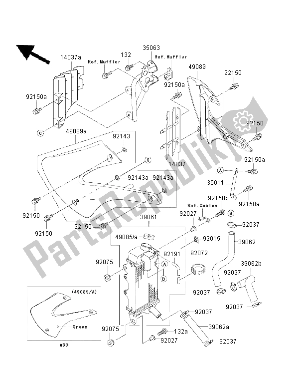 All parts for the Radiator of the Kawasaki KX 85 LW 2001