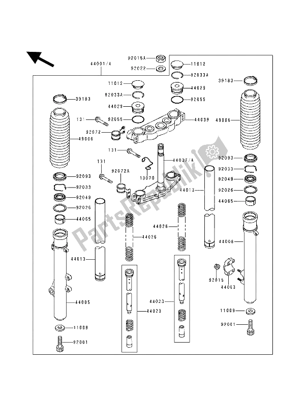 All parts for the Front Fork of the Kawasaki KDX 125 1990