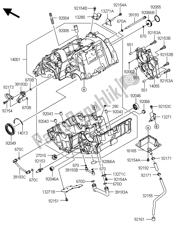 All parts for the Crankcase of the Kawasaki ER 6F 650 2014