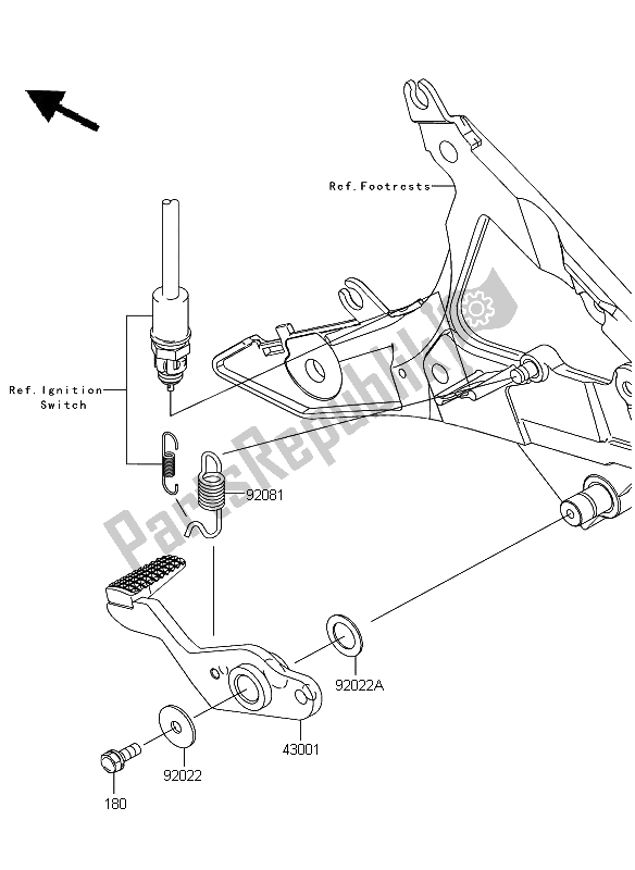 Alle onderdelen voor de Rempedaal van de Kawasaki ER 6N 650 2009