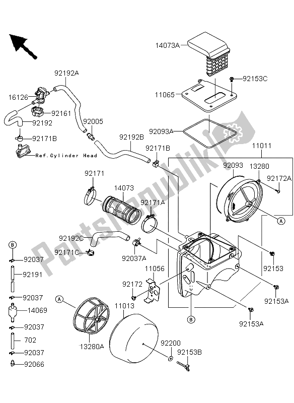 All parts for the Air Cleaner of the Kawasaki KLX 250 2012