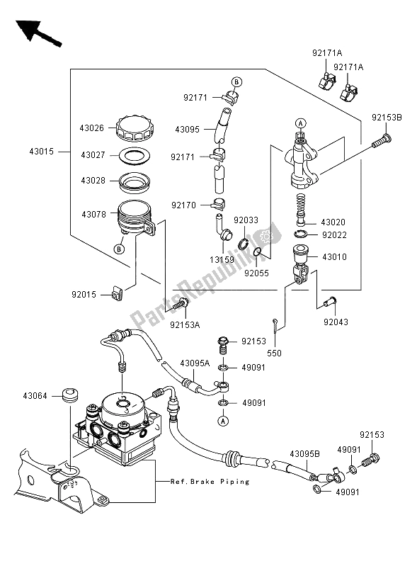 All parts for the Rear Master Cylinder of the Kawasaki ER 6N ABS 650 2008