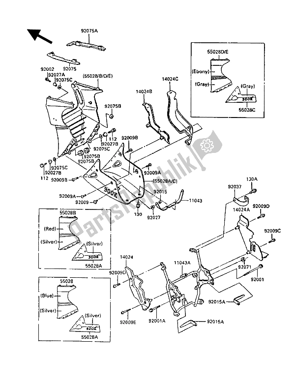 Tutte le parti per il Il Cofano Si Abbassa del Kawasaki GPZ 900R 1987