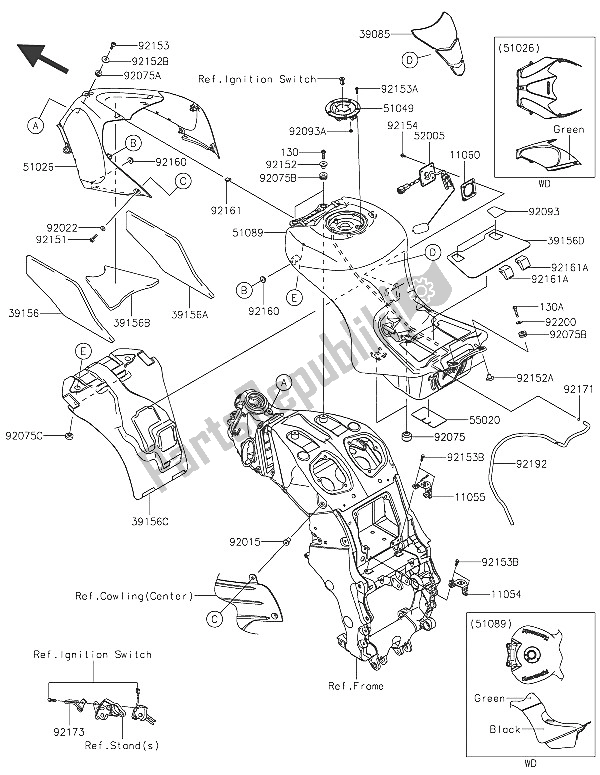 All parts for the Fuel Tank of the Kawasaki ZZR 1400 ABS 2016