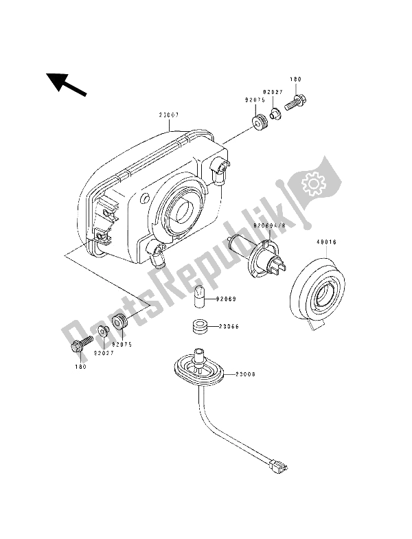 All parts for the Head Lamp of the Kawasaki GPZ 500S 1993