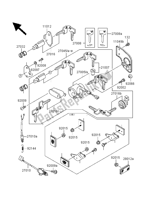 All parts for the Ignition Switch of the Kawasaki EN 500 2000