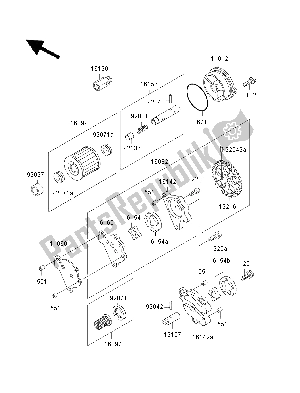 All parts for the Oil Pump of the Kawasaki KLX 650R 1996