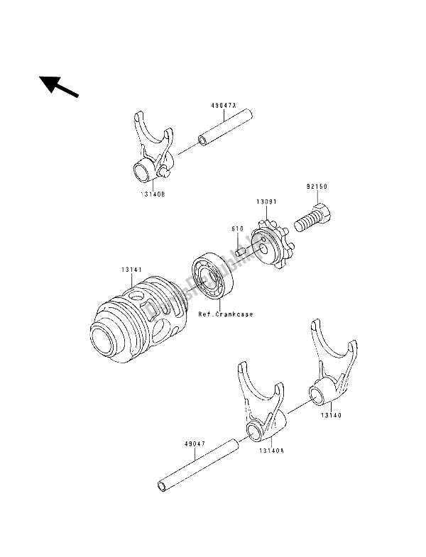 All parts for the Gear Change Drum & Shift Fork(s) of the Kawasaki KX 125 1994
