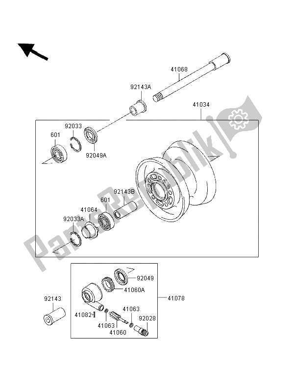 Tutte le parti per il Mozzo Anteriore del Kawasaki Zephyr 1100 1996