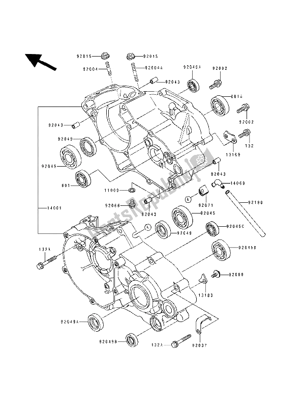 All parts for the Crankcase of the Kawasaki KX 80 SW LW 1991