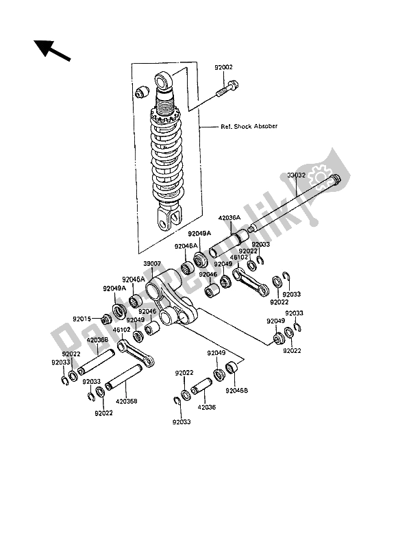 Alle onderdelen voor de Suspensie van de Kawasaki KLR 250 1991