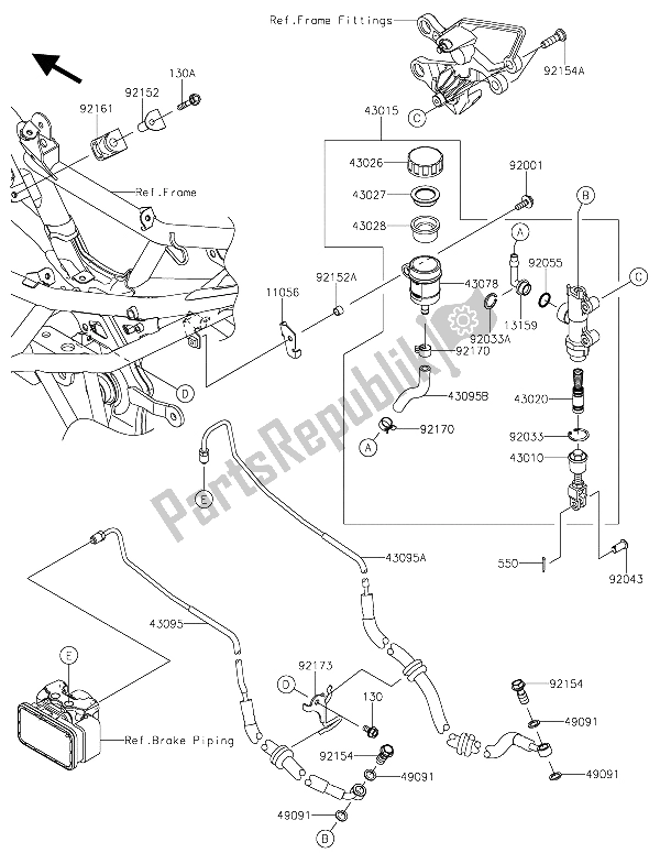 All parts for the Rear Master Cylinder of the Kawasaki Z 250 SL ABS 2015