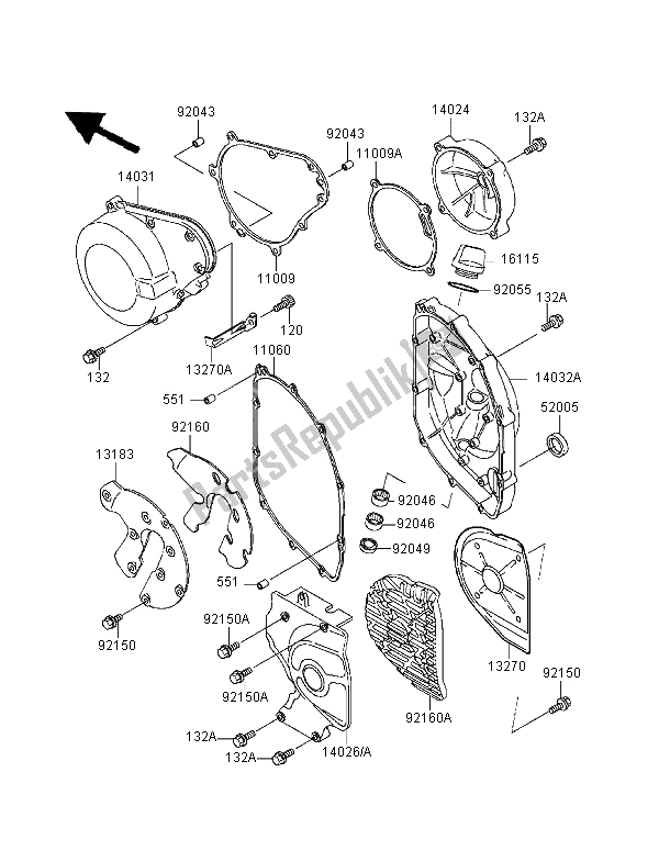 All parts for the Engine Cover of the Kawasaki ZZR 600 1995