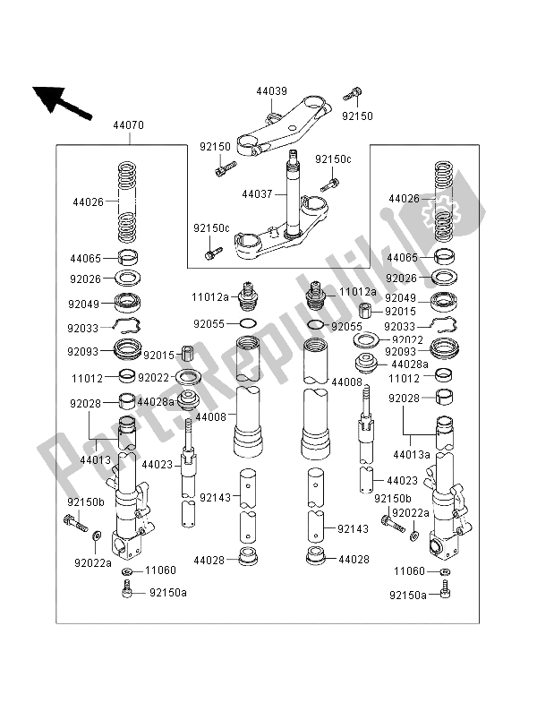 All parts for the Front Fork of the Kawasaki ZXR 400 1997