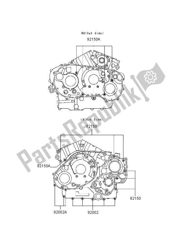 All parts for the Crankcase Bolt Pattern of the Kawasaki VN 1500 Classic Tourer 1998