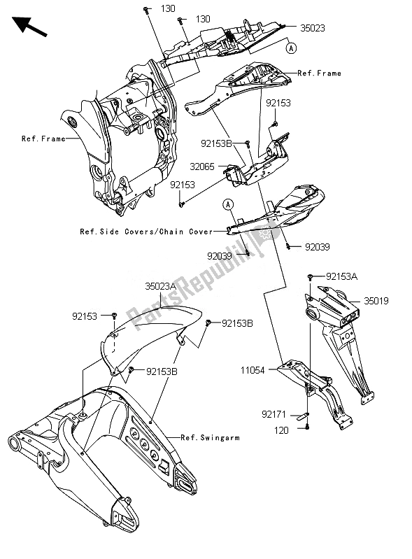 All parts for the Rear Fender of the Kawasaki Ninja ZX 10R 1000 2010