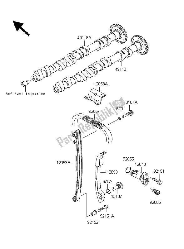 All parts for the Camshaft & Tensioner of the Kawasaki Z 1000 2004